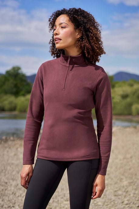 'Camber' Women's Striped Fleece Top Half Zip Quick Dry Breathable Sweater Brown - Image 1