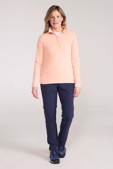 'Camber' Women's Striped Fleece Top Half Zip Quick Dry Breathable Sweater Coral - Image 2