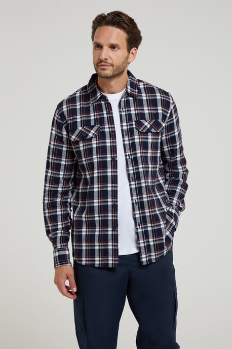 'Trace' Men's Flannel Shirt 100% Cotton Long Sleeve Everyday Casual Winter Top Blue - Image 2