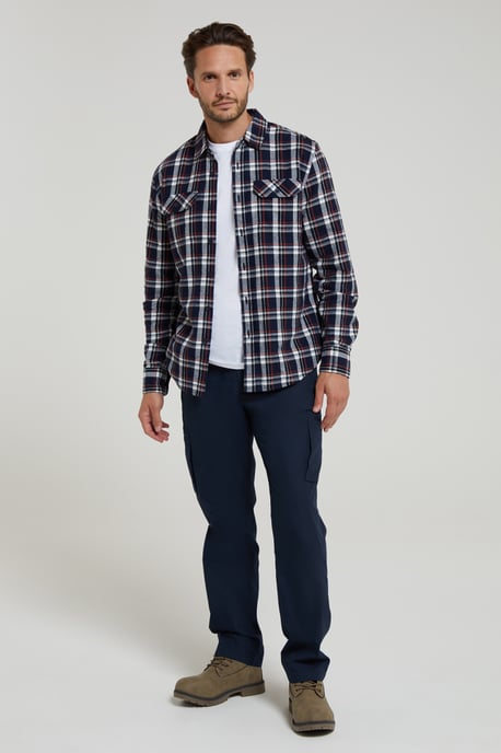 'Trace' Men's Flannel Shirt 100% Cotton Long Sleeve Everyday Casual Winter Top Blue - Image 3