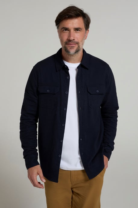 'Trace' Men's Flannel Shirt 100% Cotton Long Sleeve Everyday Casual Winter Top Navy - Image 4