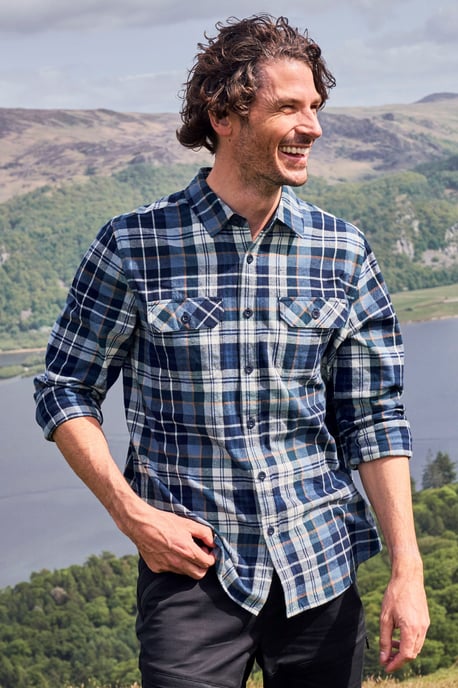 'Trace' Men's Flannel Shirt 100% Cotton Long Sleeve Everyday Casual Winter Top Light Blue - Image 1