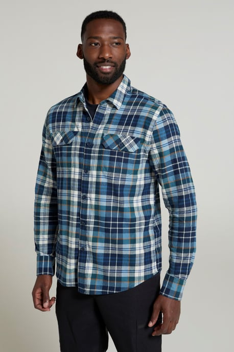 'Trace' Men's Flannel Shirt 100% Cotton Long Sleeve Everyday Casual Winter Top Light Blue - Image 2