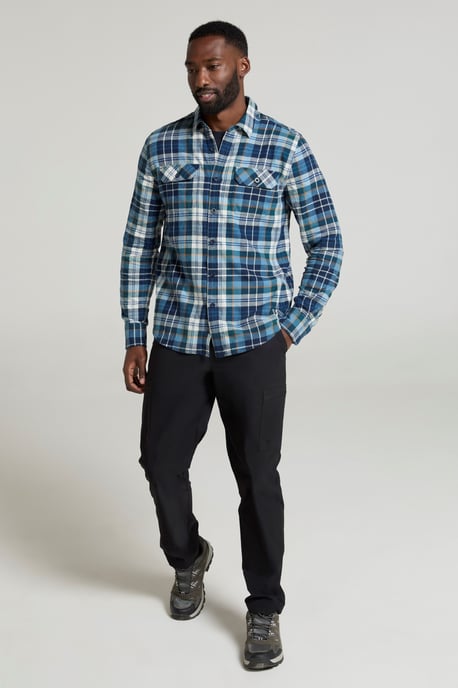 'Trace' Men's Flannel Shirt 100% Cotton Long Sleeve Everyday Casual Winter Top Light Blue - Image 3