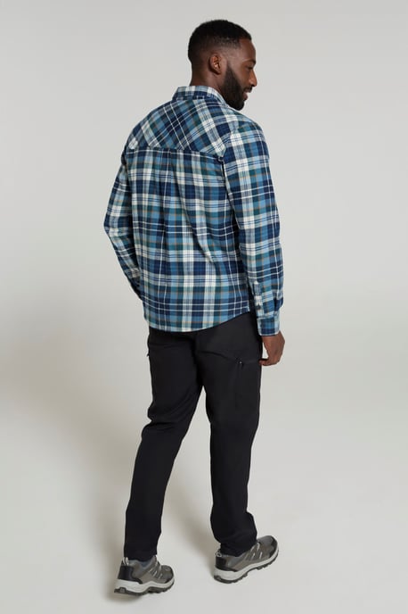 'Trace' Men's Flannel Shirt 100% Cotton Long Sleeve Everyday Casual Winter Top Light Blue - Image 4
