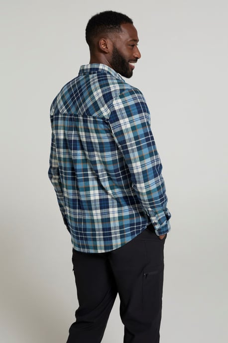 'Trace' Men's Flannel Shirt 100% Cotton Long Sleeve Everyday Casual Winter Top Light Blue - Image 5
