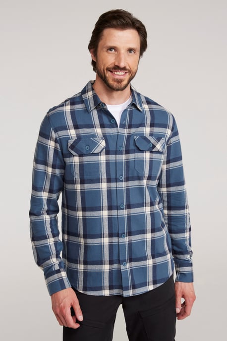 'Trace' Men's Flannel Shirt 100% Cotton Long Sleeve Everyday Casual Winter Top Navy/Blue - Image 1