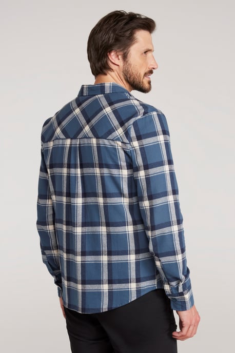 'Trace' Men's Flannel Shirt 100% Cotton Long Sleeve Everyday Casual Winter Top Navy/Blue - Image 2