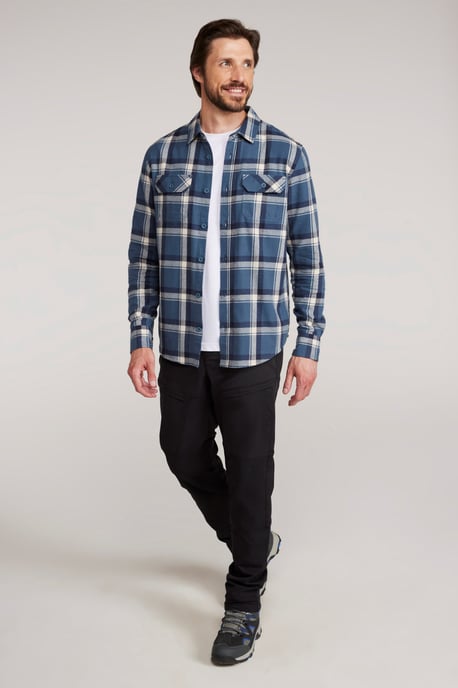 'Trace' Men's Flannel Shirt 100% Cotton Long Sleeve Everyday Casual Winter Top Navy/Blue - Image 3