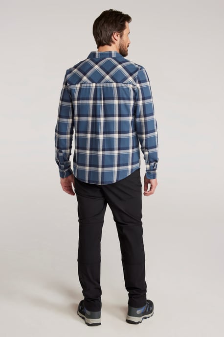 'Trace' Men's Flannel Shirt 100% Cotton Long Sleeve Everyday Casual Winter Top Navy/Blue - Image 4