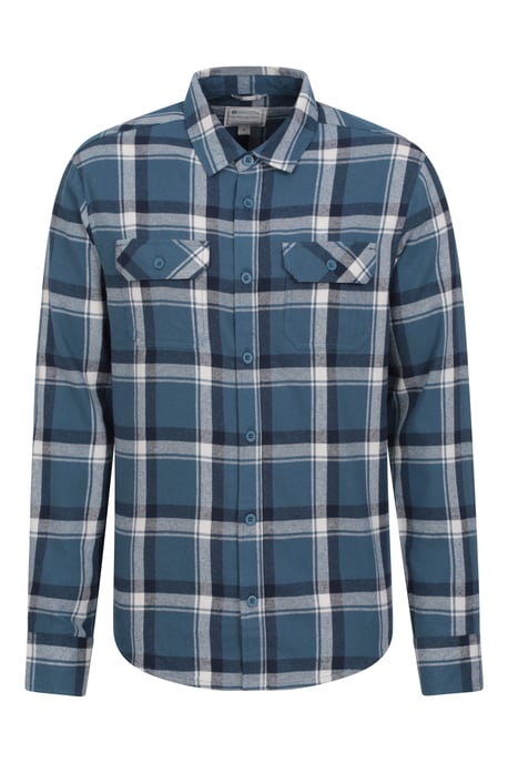 'Trace' Men's Flannel Shirt 100% Cotton Long Sleeve Everyday Casual Winter Top Navy/Blue - Image 5