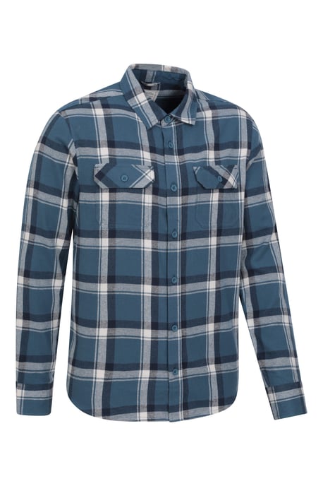 'Trace' Men's Flannel Shirt 100% Cotton Long Sleeve Everyday Casual Winter Top Navy/Blue - Image 6