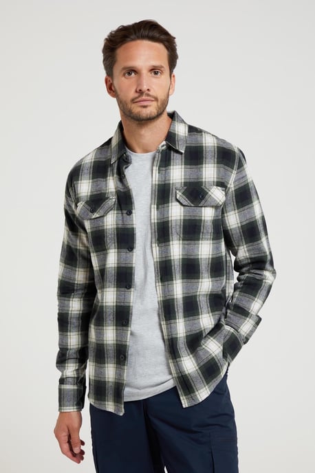 'Trace' Men's Flannel Shirt 100% Cotton Long Sleeve Everyday Casual Winter Top Dark Green - Image 2