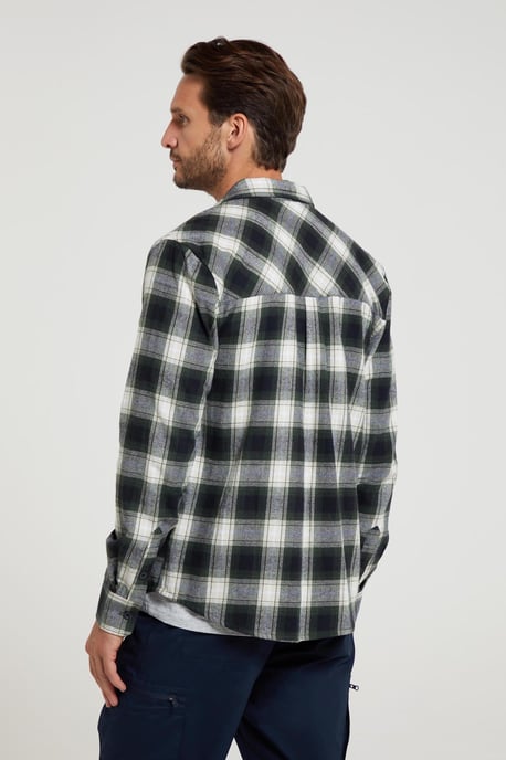 'Trace' Men's Flannel Shirt 100% Cotton Long Sleeve Everyday Casual Winter Top Dark Green - Image 3