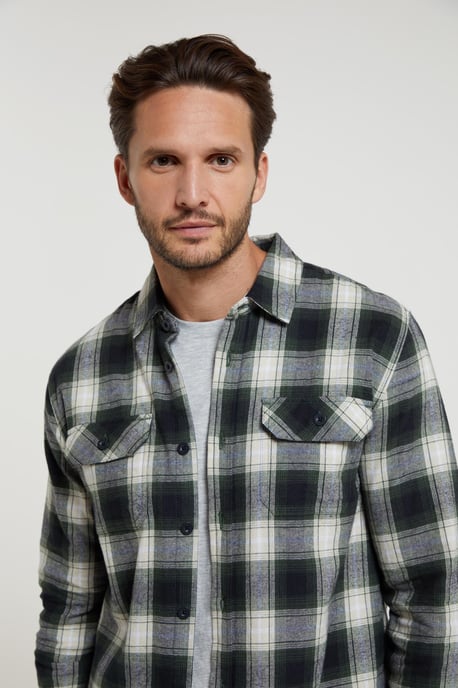 'Trace' Men's Flannel Shirt 100% Cotton Long Sleeve Everyday Casual Winter Top Dark Green - Image 4