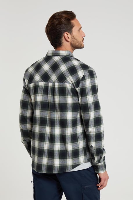 'Trace' Men's Flannel Shirt 100% Cotton Long Sleeve Everyday Casual Winter Top Dark Green - Image 5