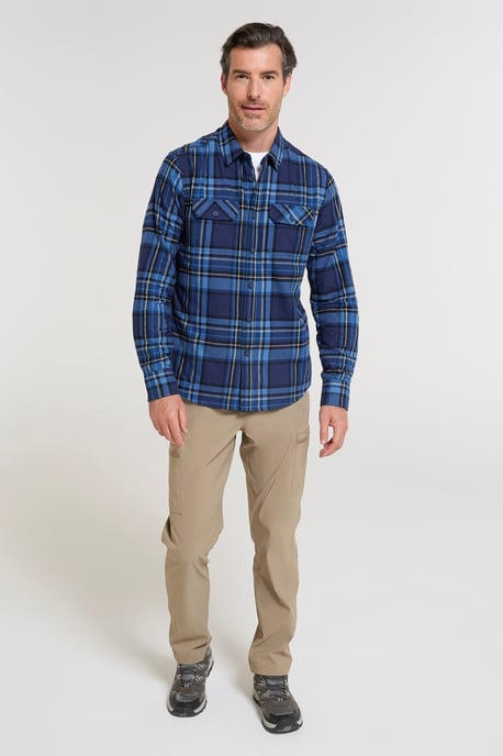 'Trace' Men's Flannel Shirt 100% Cotton Long Sleeve Everyday Casual Winter Top Dark Blue - Image 2