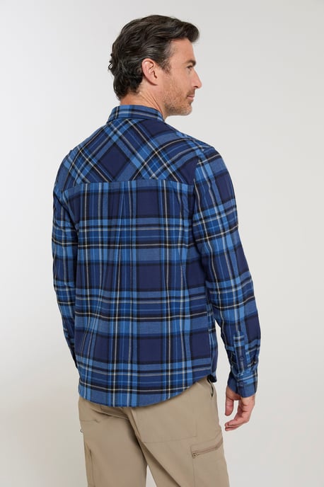 'Trace' Men's Flannel Shirt 100% Cotton Long Sleeve Everyday Casual Winter Top Dark Blue - Image 3