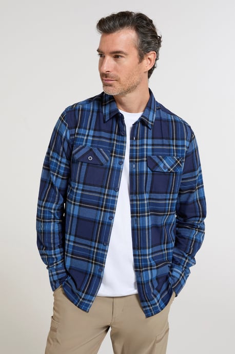 'Trace' Men's Flannel Shirt 100% Cotton Long Sleeve Everyday Casual Winter Top Dark Blue - Image 4