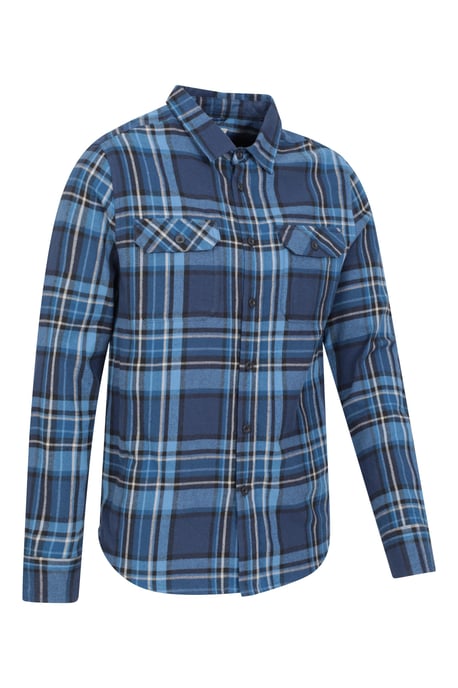 'Trace' Men's Flannel Shirt 100% Cotton Long Sleeve Everyday Casual Winter Top Dark Blue - Image 6
