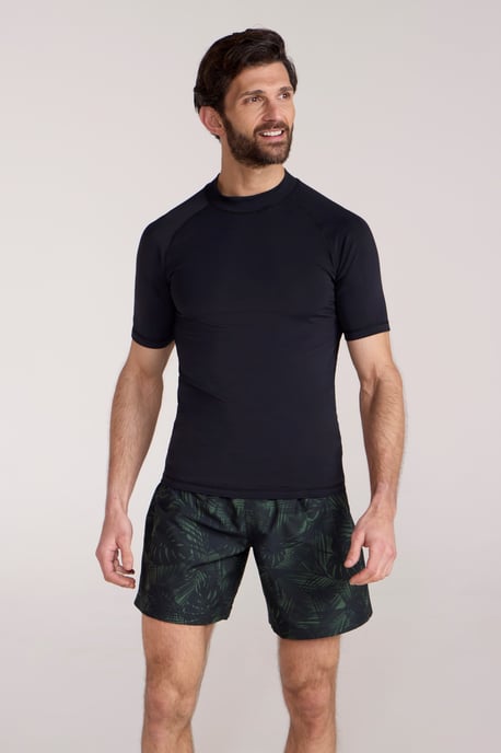 Men's UV Rash Vest Sun Protection Quick Drying Swimwear Stretchy Beach Surf Top Black - Image 1