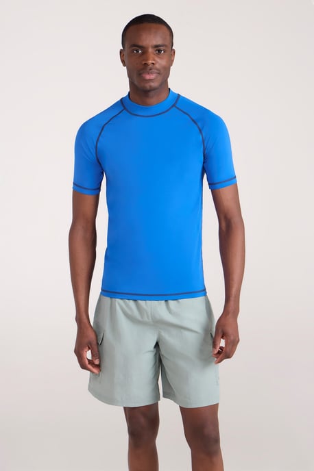 Men's UV Rash Vest Sun Protection Quick Drying Swimwear Stretchy Beach Surf Top Blue - Image 1