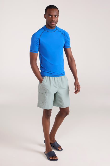 Men's UV Rash Vest Sun Protection Quick Drying Swimwear Stretchy Beach Surf Top Blue - Image 2