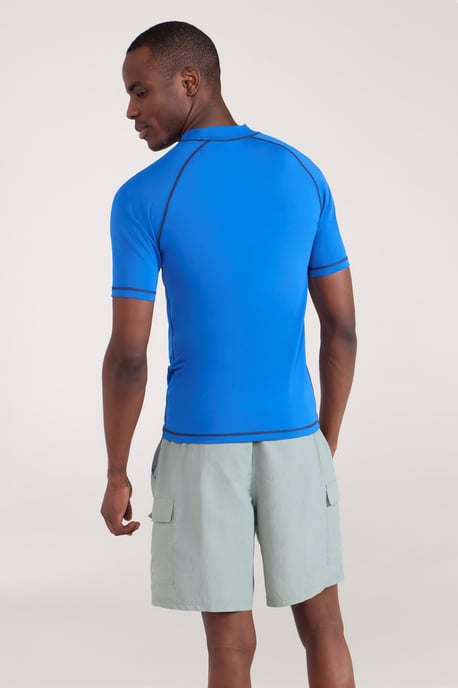 Men's UV Rash Vest Sun Protection Quick Drying Swimwear Stretchy Beach Surf Top Blue - Image 4