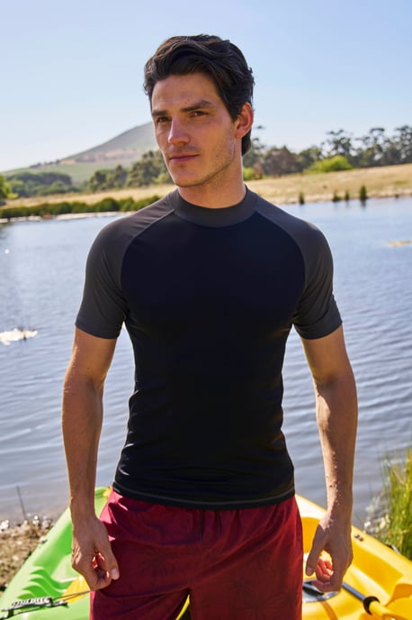 Men's UV Rash Vest Sun Protection Quick Drying Swimwear Stretchy Beach Surf Top Dark Grey - Image 2