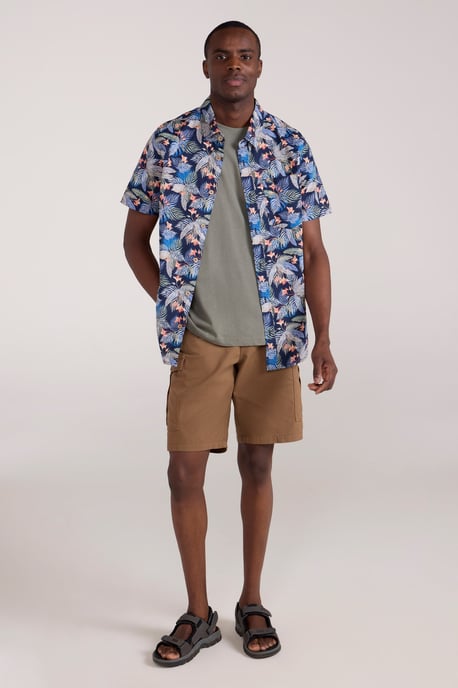 Tropical Printed Men's Short Sleeve Shirt 100% Cotton Chest Pocket Holiday Top Blue - Image 2