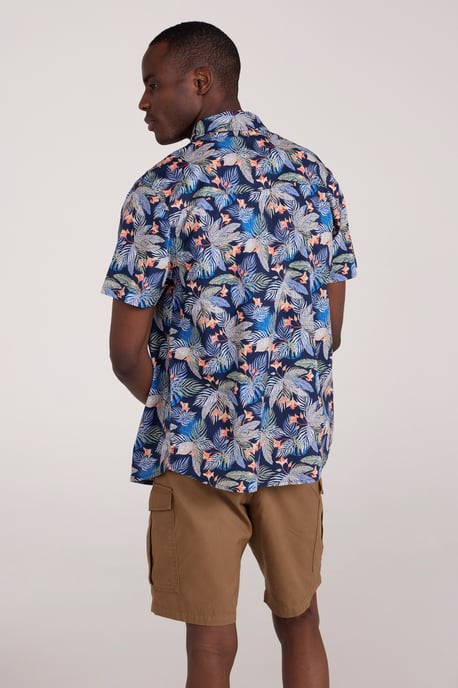 Tropical Printed Men's Short Sleeve Shirt 100% Cotton Chest Pocket Holiday Top Blue - Image 3