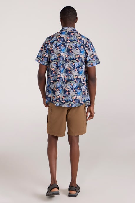 Tropical Printed Men's Short Sleeve Shirt 100% Cotton Chest Pocket Holiday Top Blue - Image 4