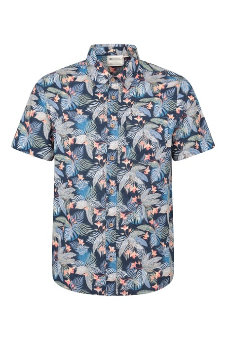 Tropical Printed Men's Short Sleeve Shirt 100% Cotton Chest Pocket Holiday Top Blue - Image 5