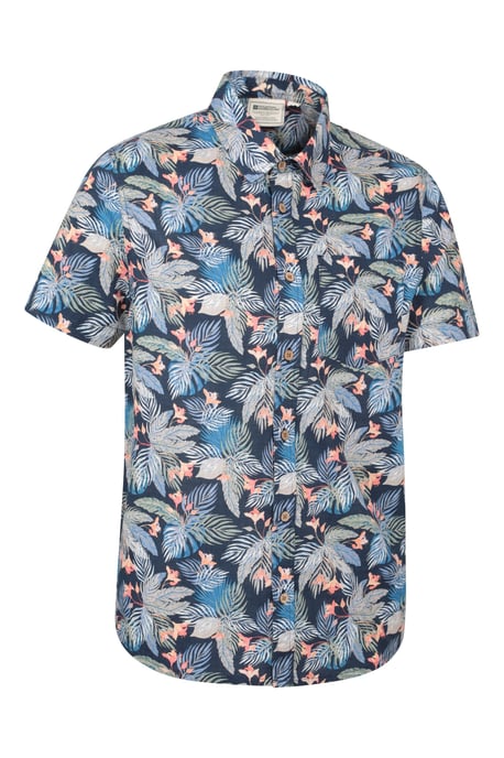 Tropical Printed Men's Short Sleeve Shirt 100% Cotton Chest Pocket Holiday Top Blue - Image 6