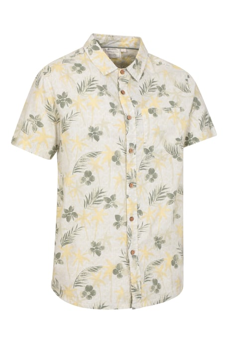 Tropical Printed Men's Short Sleeve Shirt 100% Cotton Chest Pocket Holiday Top Pale Green - Image 2