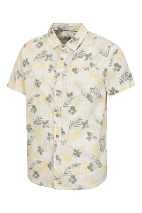 Tropical Printed Men's Short Sleeve Shirt 100% Cotton Chest Pocket Holiday Top Pale Green - Image 4