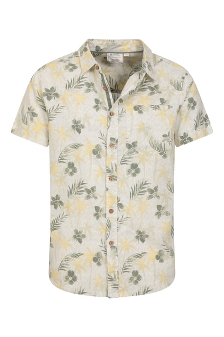 Tropical Printed Men's Short Sleeve Shirt 100% Cotton Chest Pocket Holiday Top Pale Green - Image 5