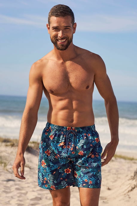 'Aruba' Men's Printed Swim Shorts Drawstring Quick Drying Swimming Trunks Teal - Image 1