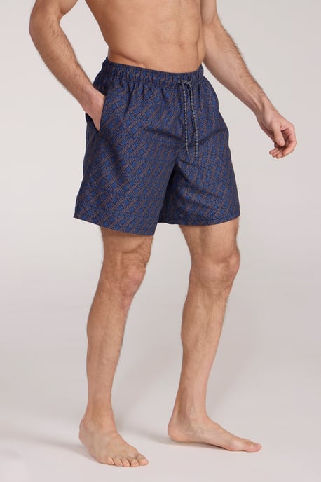 'Aruba' Men's Printed Swim Shorts Drawstring Quick Drying Swimming Trunks Dark Blue - Image 2