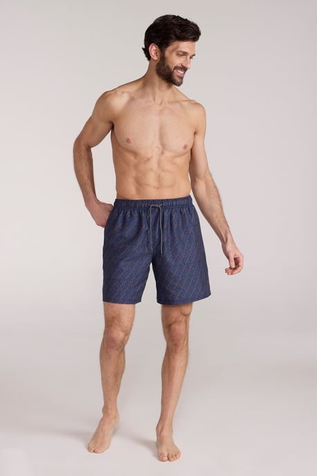 'Aruba' Men's Printed Swim Shorts Drawstring Quick Drying Swimming Trunks Dark Blue - Image 3