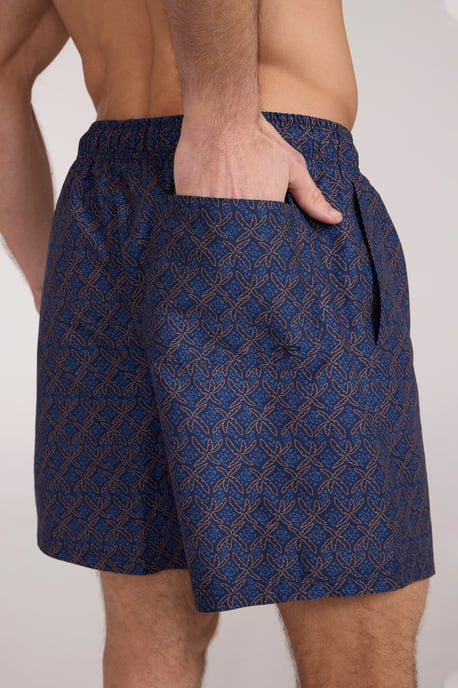 'Aruba' Men's Printed Swim Shorts Drawstring Quick Drying Swimming Trunks Dark Blue - Image 4