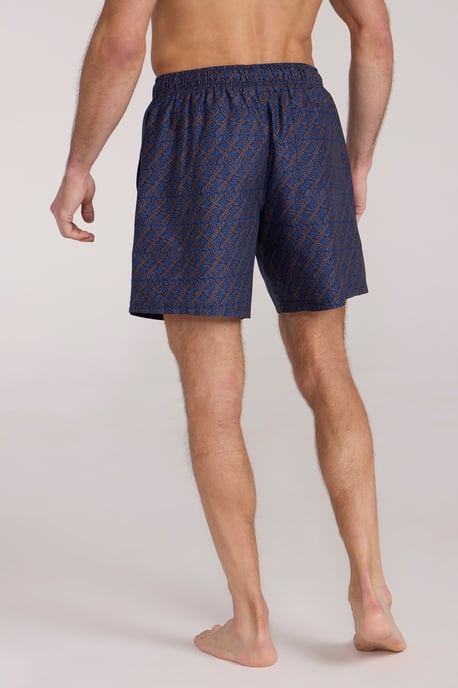 'Aruba' Men's Printed Swim Shorts Drawstring Quick Drying Swimming Trunks Dark Blue - Image 5