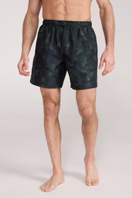'Aruba' Men's Printed Swim Shorts Drawstring Quick Drying Swimming Trunks Dark Green - Image 1