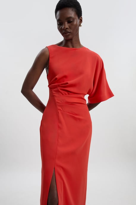 Soft Tailored Asymmetric Sleeve Midi Dress - Image 1