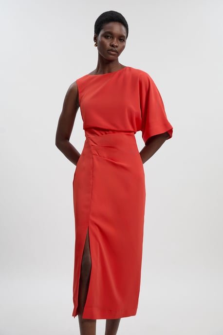 Soft Tailored Asymmetric Sleeve Midi Dress - Image 2