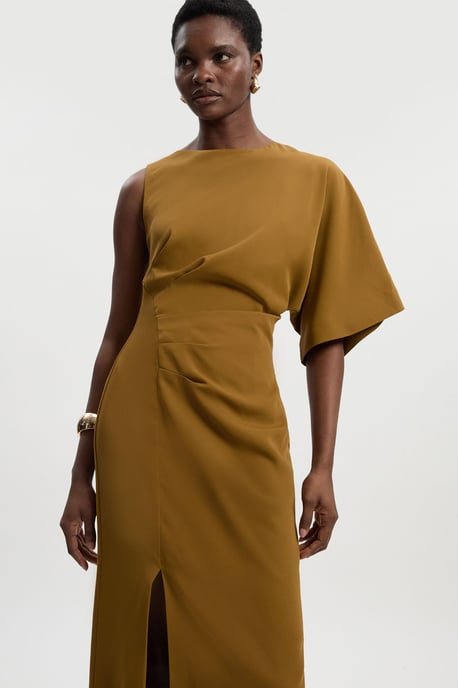 Soft Tailored Asymmetric Sleeve Midi Dress - Image 2