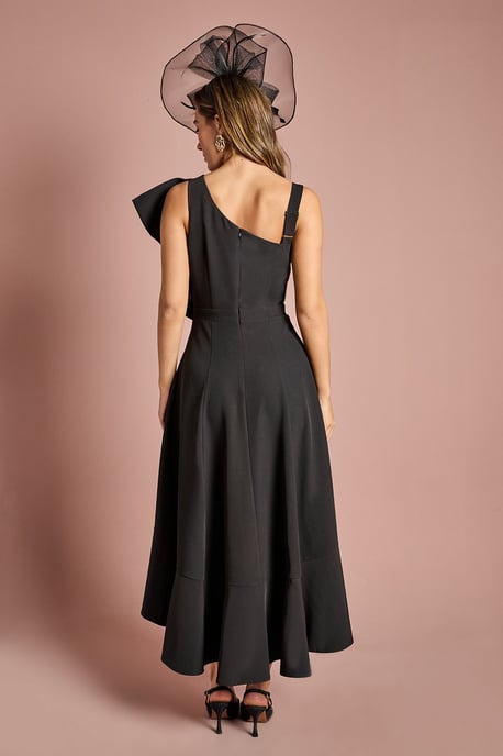 One Shoulder Crepe Ruffle Midi Dress - Image 3