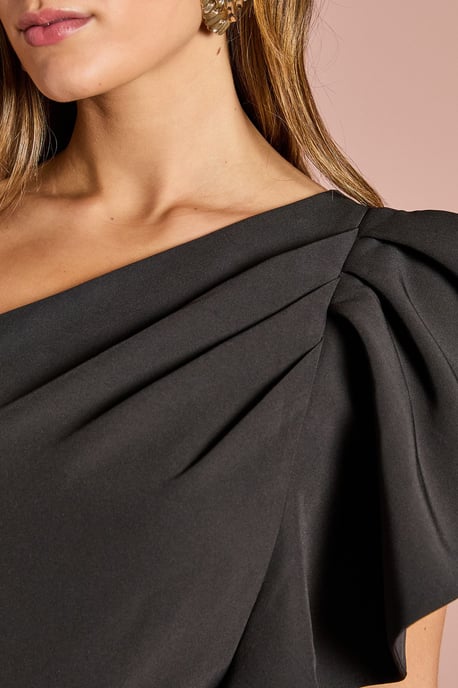 One Shoulder Crepe Ruffle Midi Dress - Image 5