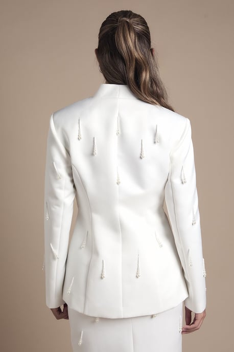 Wrap Satin Bridal Blazer With Pearl - Image 3