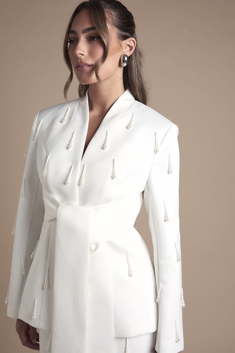 Wrap Satin Bridal Blazer With Pearl - Image 4